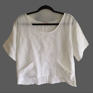 TALIA BENSON White Linen Oversized Cropped Blouse Pockets S